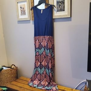 Xhilaration Blue and Pink Boho Maxi Dress szXL